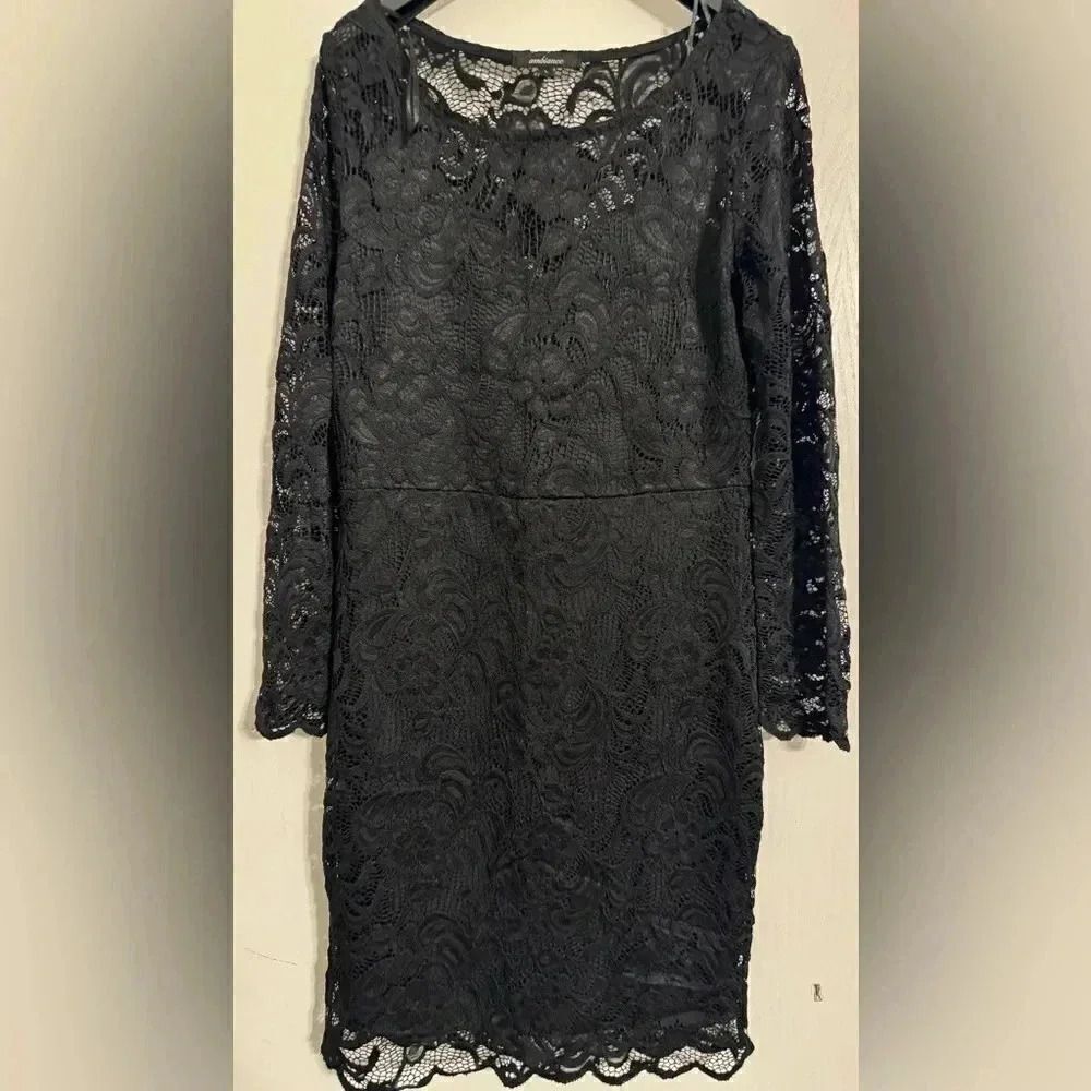 Ambiance Women’s black lace long sleeve dress Large